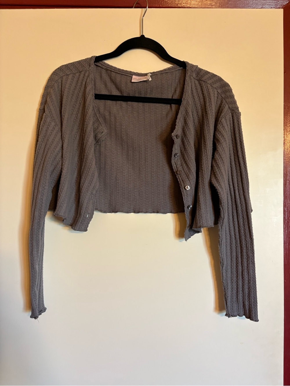 Out From Under Cropped Rib-Knit Button Cardigan - Gray